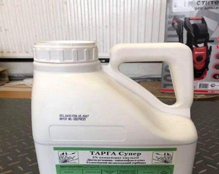 Instructies voor het gebruik van Targa Super-herbicide, consumptiesnelheden en analogen