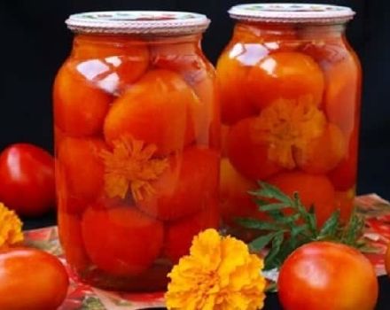 Perap tomato untuk musim sejuk dengan marigold dan resipi langkah demi langkah untuk balang liter