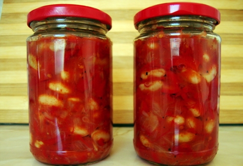 lecho with beans in a jar