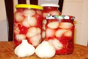 Varias recetas de ajos en escabeche con grosellas rojas para el invierno.