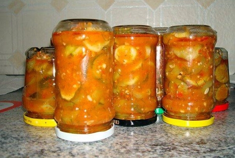 cucumbers in ajika in a jar