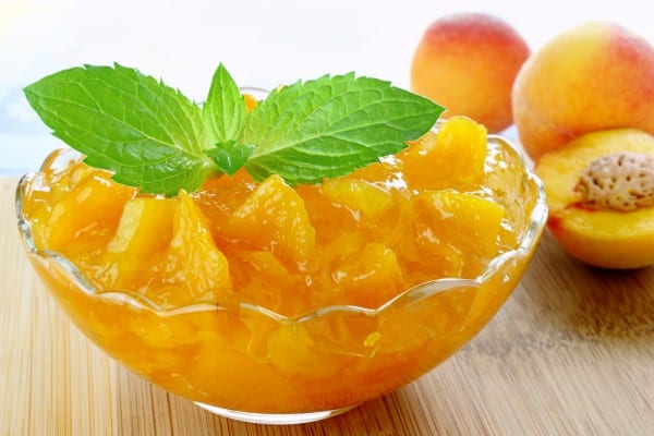  peach jam in a bowl