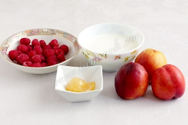 peach and raspberry on the table