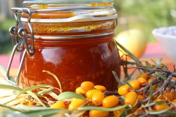 sea ​​buckthorn jam in a small jar