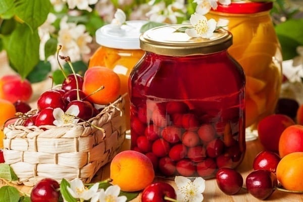 compote with cherries in a jar