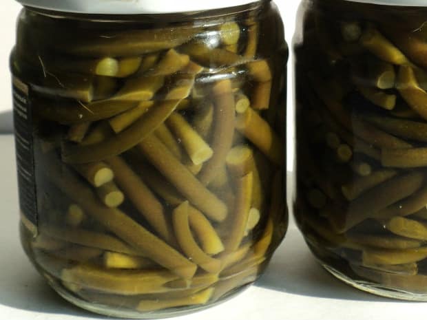 pickled arrows of garlic in a jar