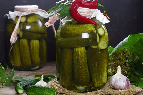 canned cucumbers in a jar