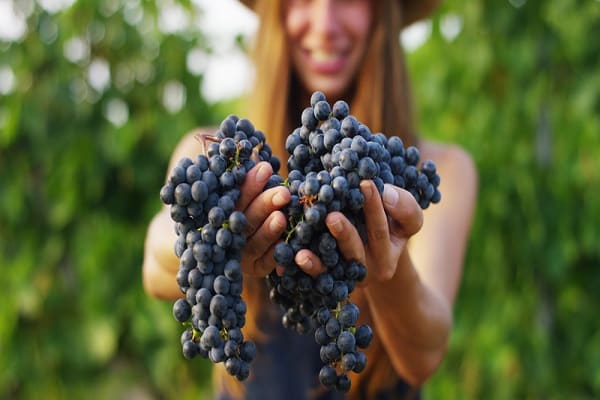 chica con uvas