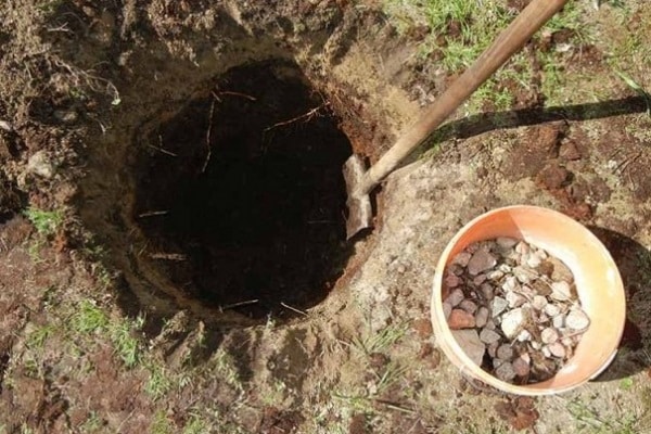 bucket with stones