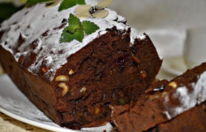 Chocolate muffin with hazelnuts and raisins