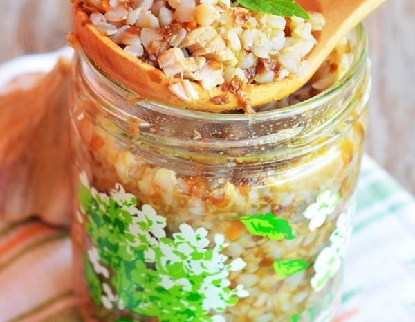 Buckwheat with lard in a jar