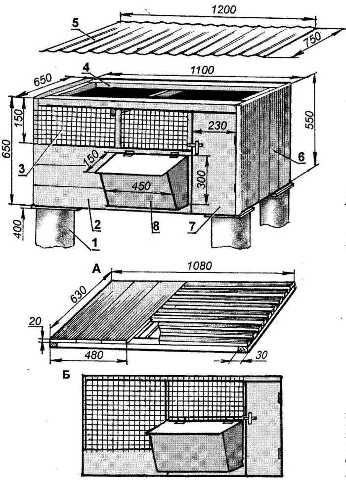 A simple diagram of the construction of a rabbitry with your own hands, drawings and dimensions